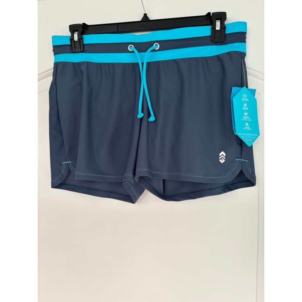 NWT Free Country Slate Blue Aqua Drawstring Swim Board Shorts Lining L (12/14)